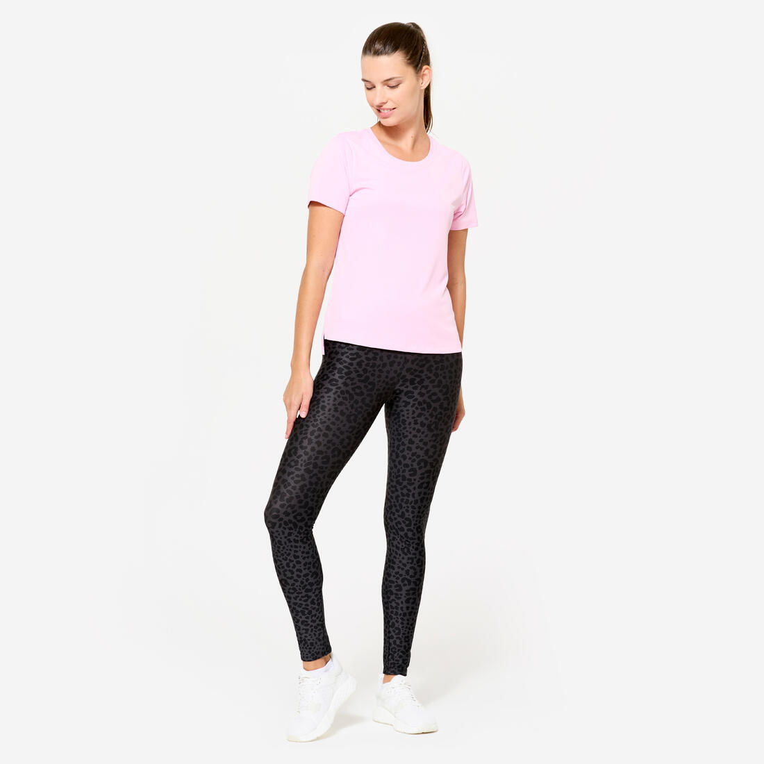 Legging de fitness taille haute femme, imprimé gris chiné