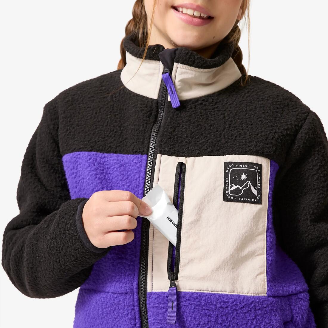 Veste polaire sherpa chaude enfant 7-15 ans, NH 900 beige, noir et