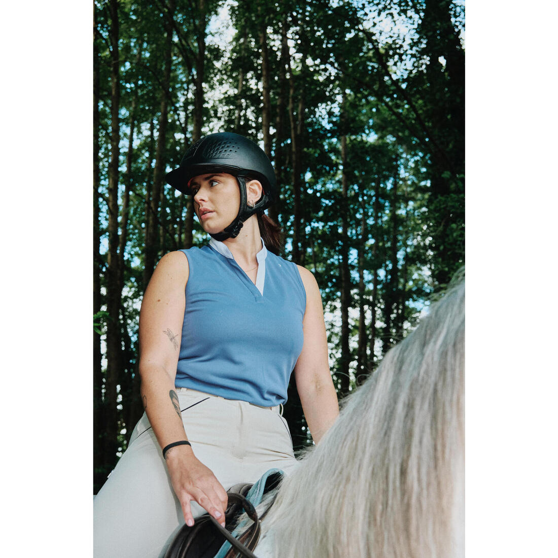 Débardeur équitation femme 500 MESH beige print