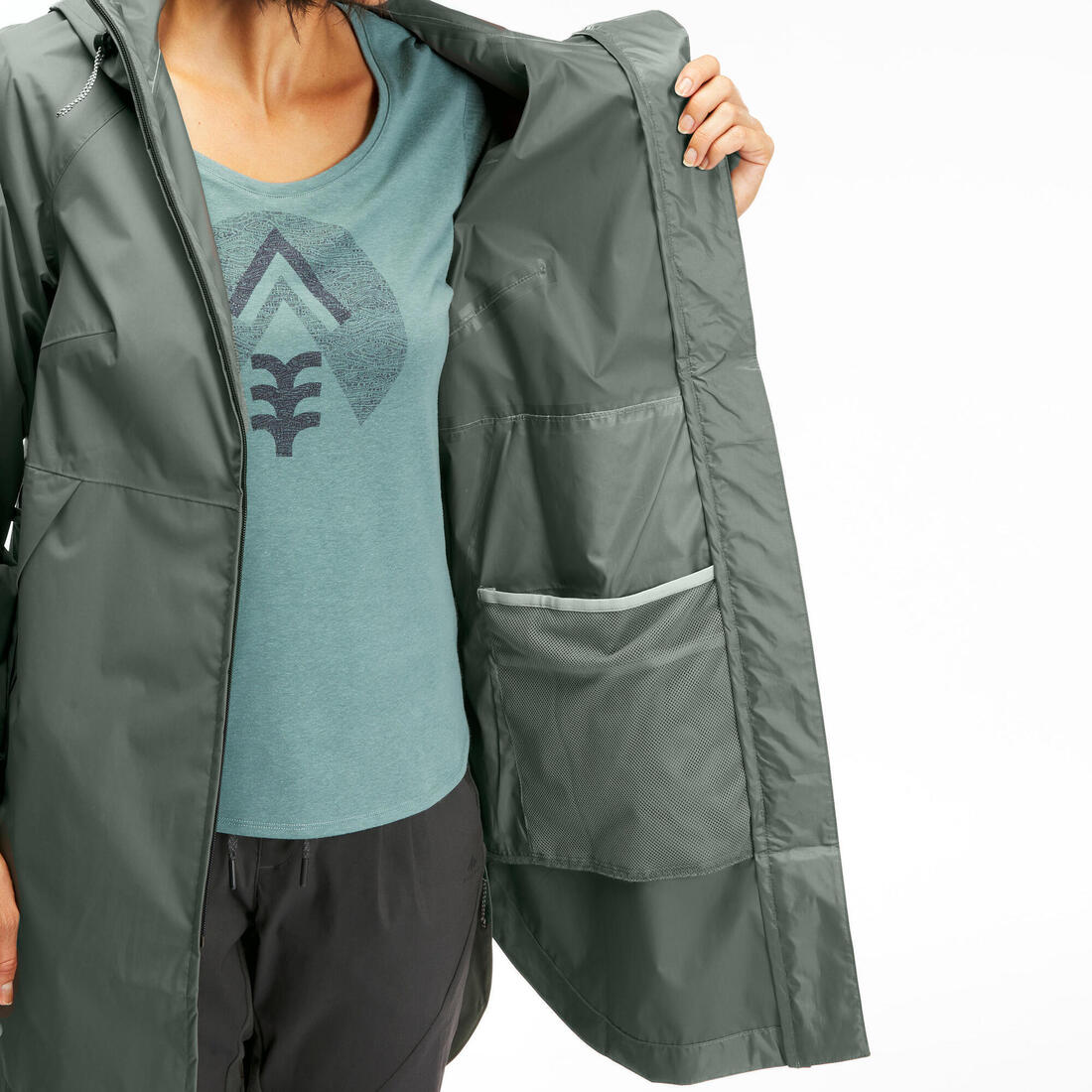 Veste de randonnée imperméable femme, Raincut Longue