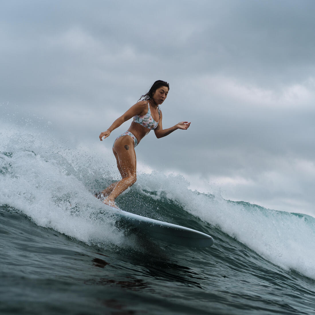 Planche de surf hybride en résine 7' 49L avec 3 ailerons - beige