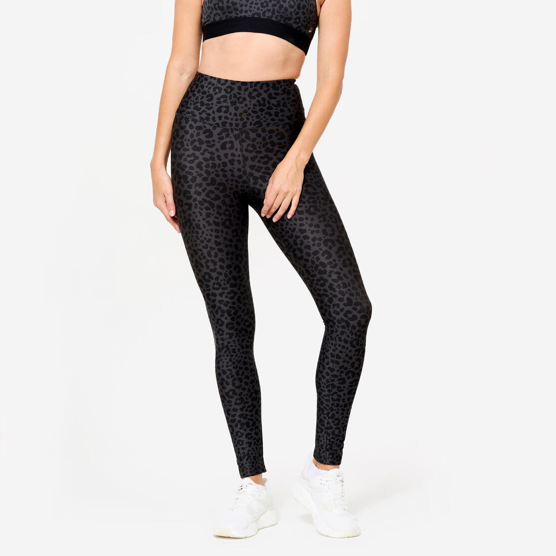 Legging de fitness taille haute femme, imprimé gris chiné