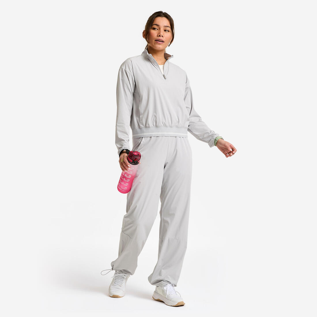 Sweat-shirt demi-zip en toile femme, gris