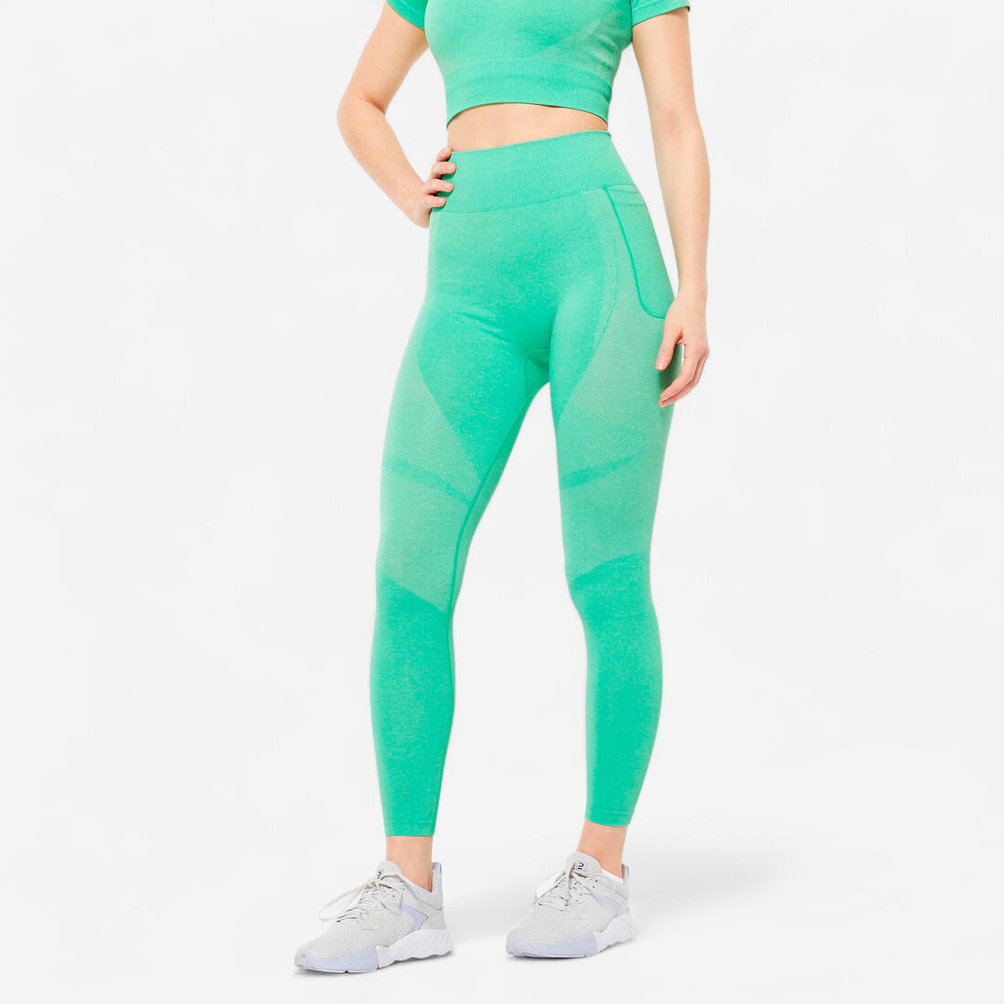 Legging poche téléphone taille haute Fitness Seamless – vert écume