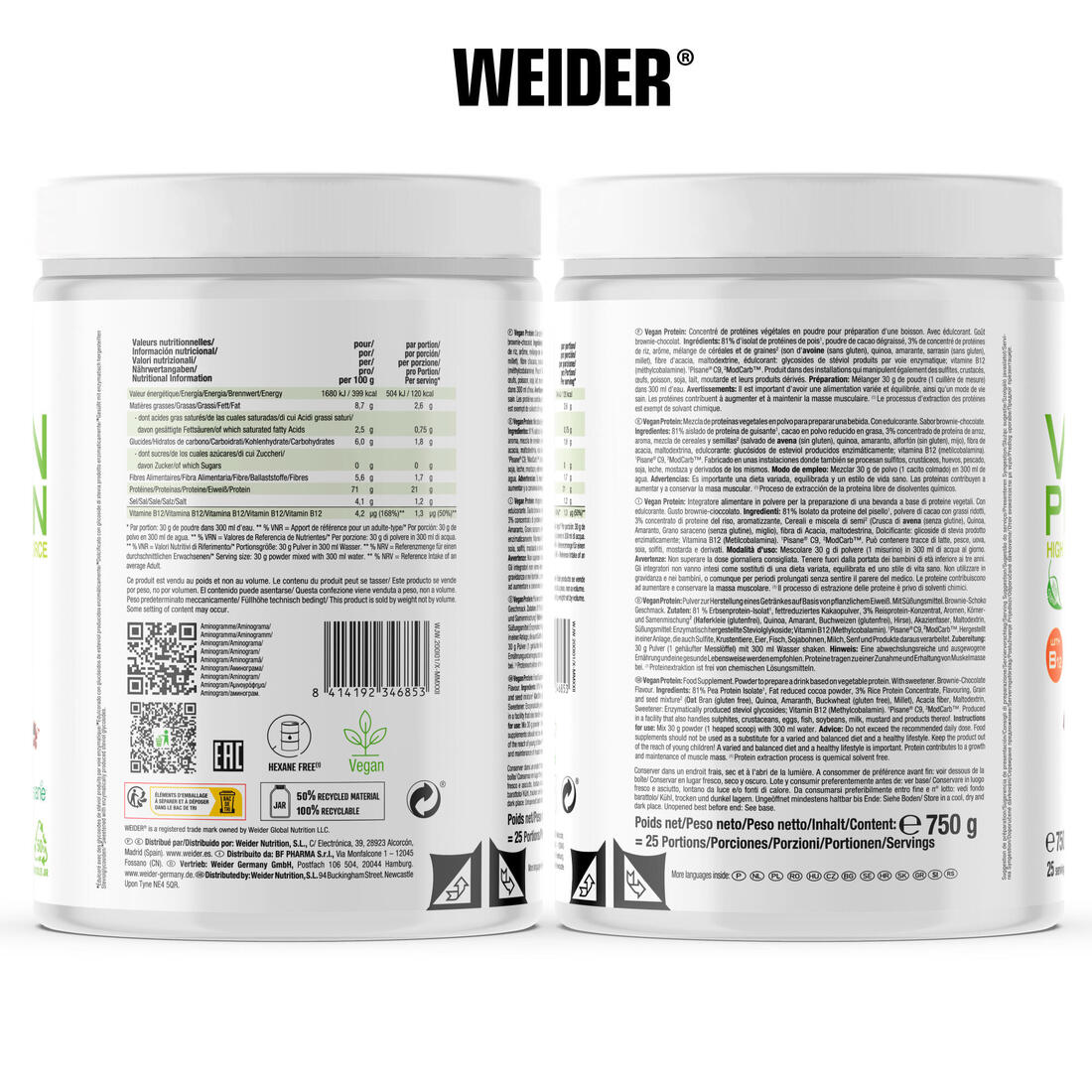 Protéine végétale VEGAN Chocolat 750gr