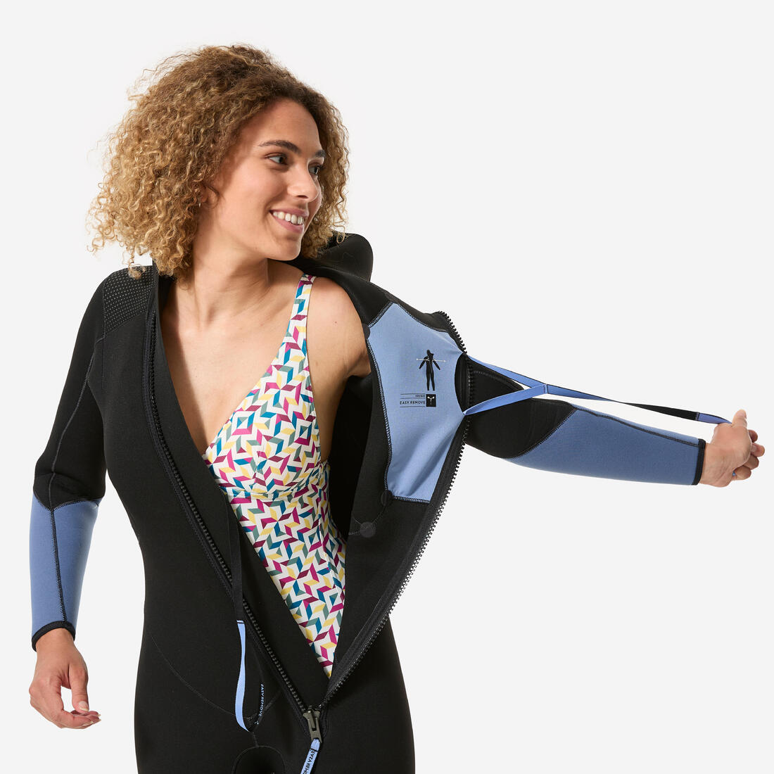 Combinaison de plongée 5mm à cagoule femme, SCD 500 Noir et bleu