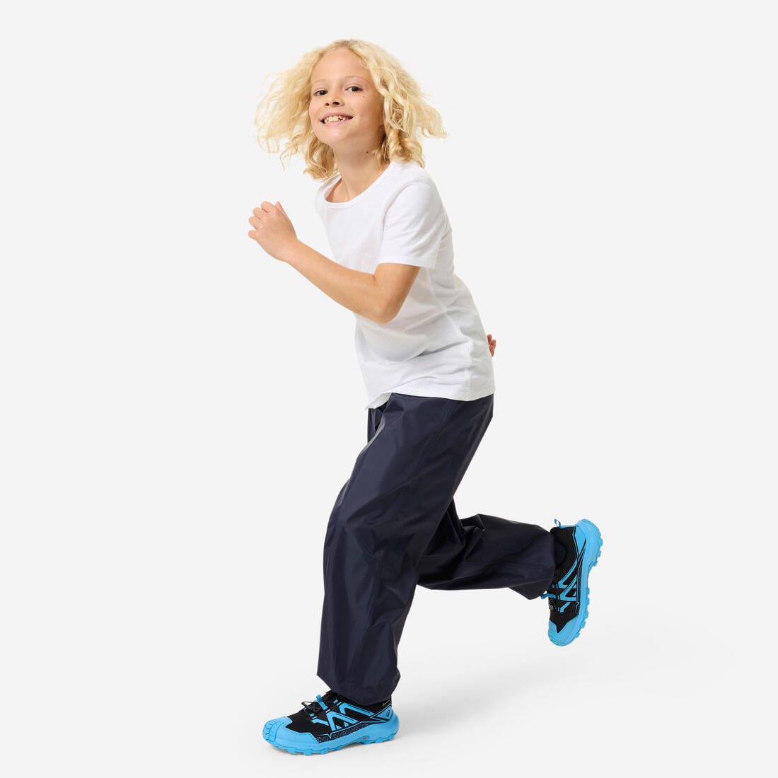 Surpantalon imperméable de randonnée enfant 7-15 ans, MH100 bleu marine