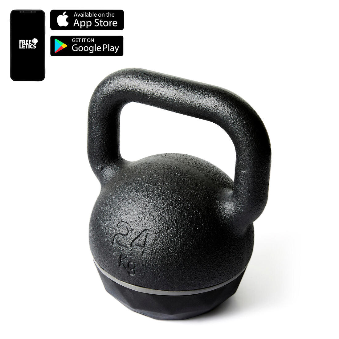Kettlebell en fonte et base caoutchouc 24 kg, fonte en partie recyclée