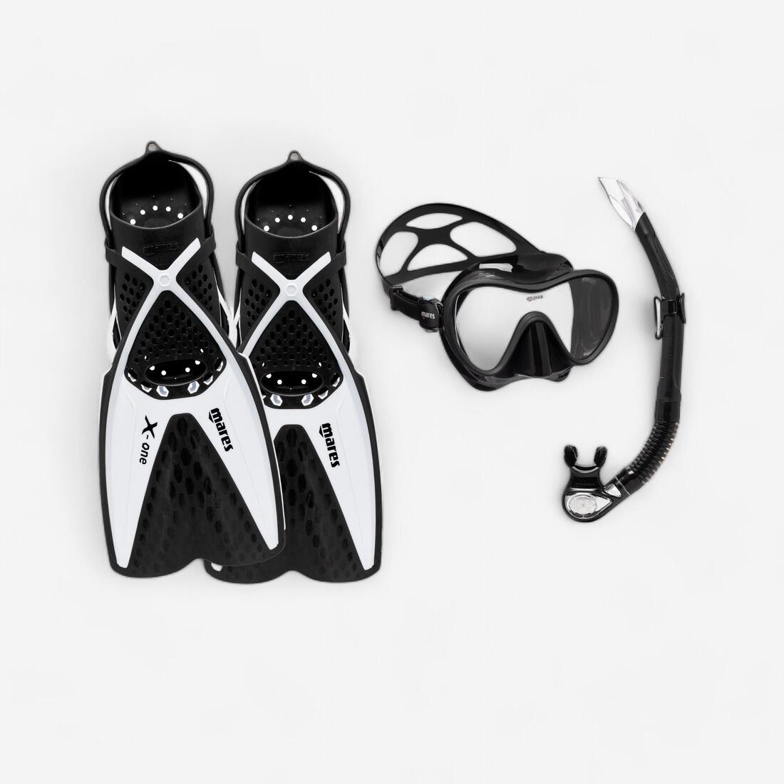 Kit de snorkeling Palmes masque et tuba - Kit tropical noir et blanc