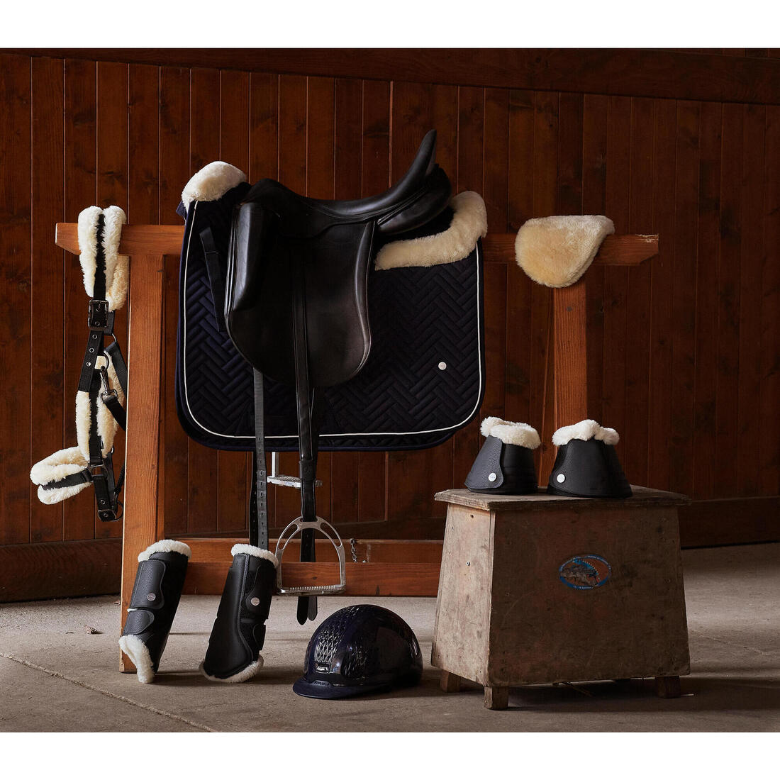 Guêtres dressage équitation fermées mouton synthétique Cheval - 500 noires x2