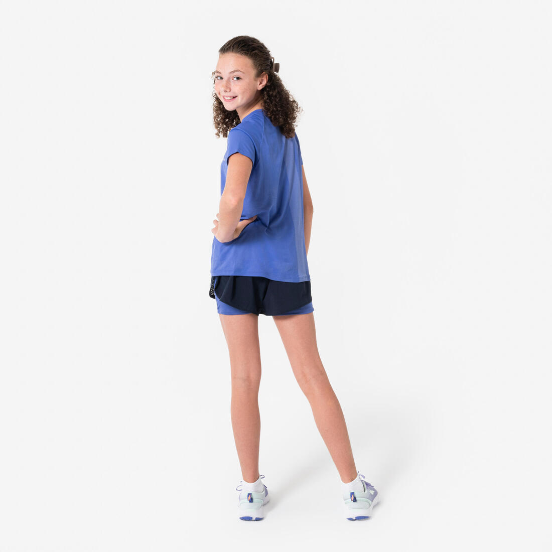 Short cuissard de running respirant Fille - KIPRUN DRY 900 marine