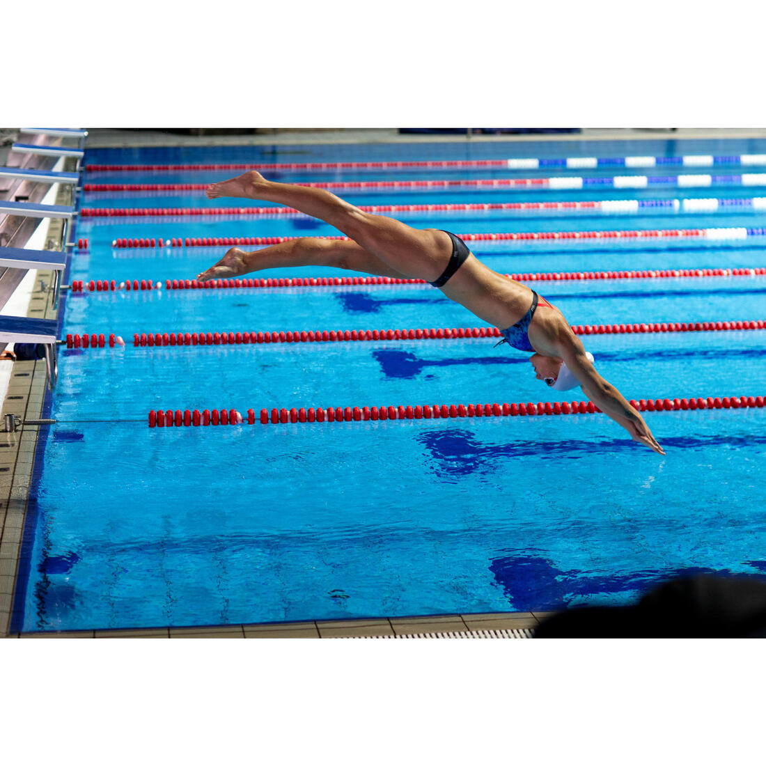 Haut de maillot de bain de natation femme Jana bleu et corail