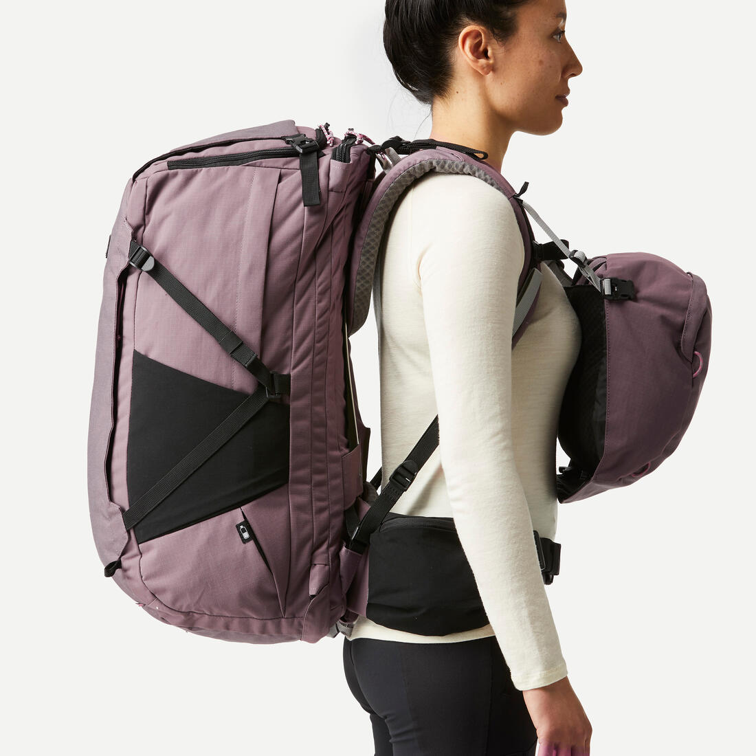 Sac à dos de voyage ouverture valise 60+6L femme, Travel 900 marron