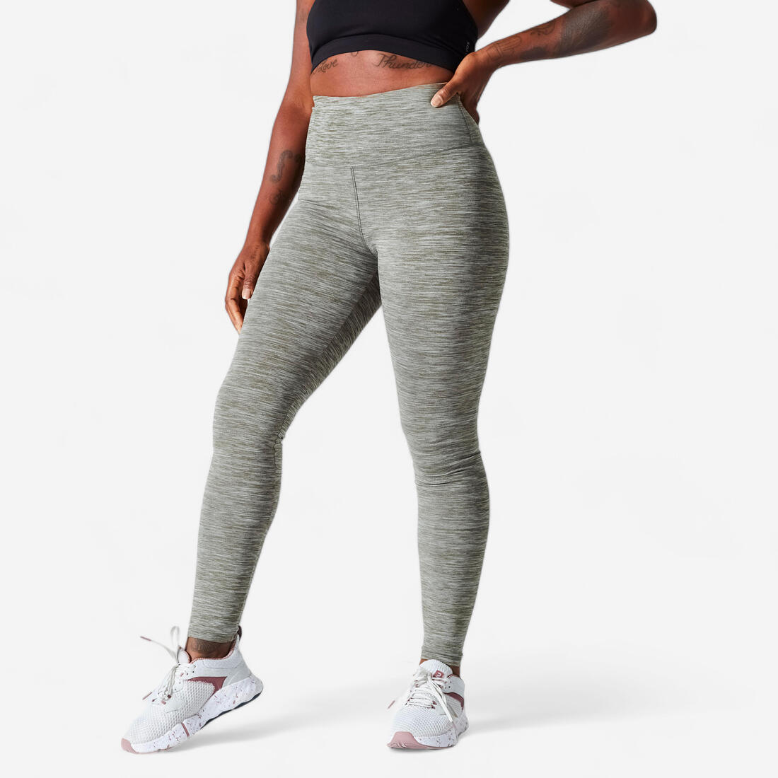 Legging taille haute Fitness Cardio Femme Chiné – vert armé