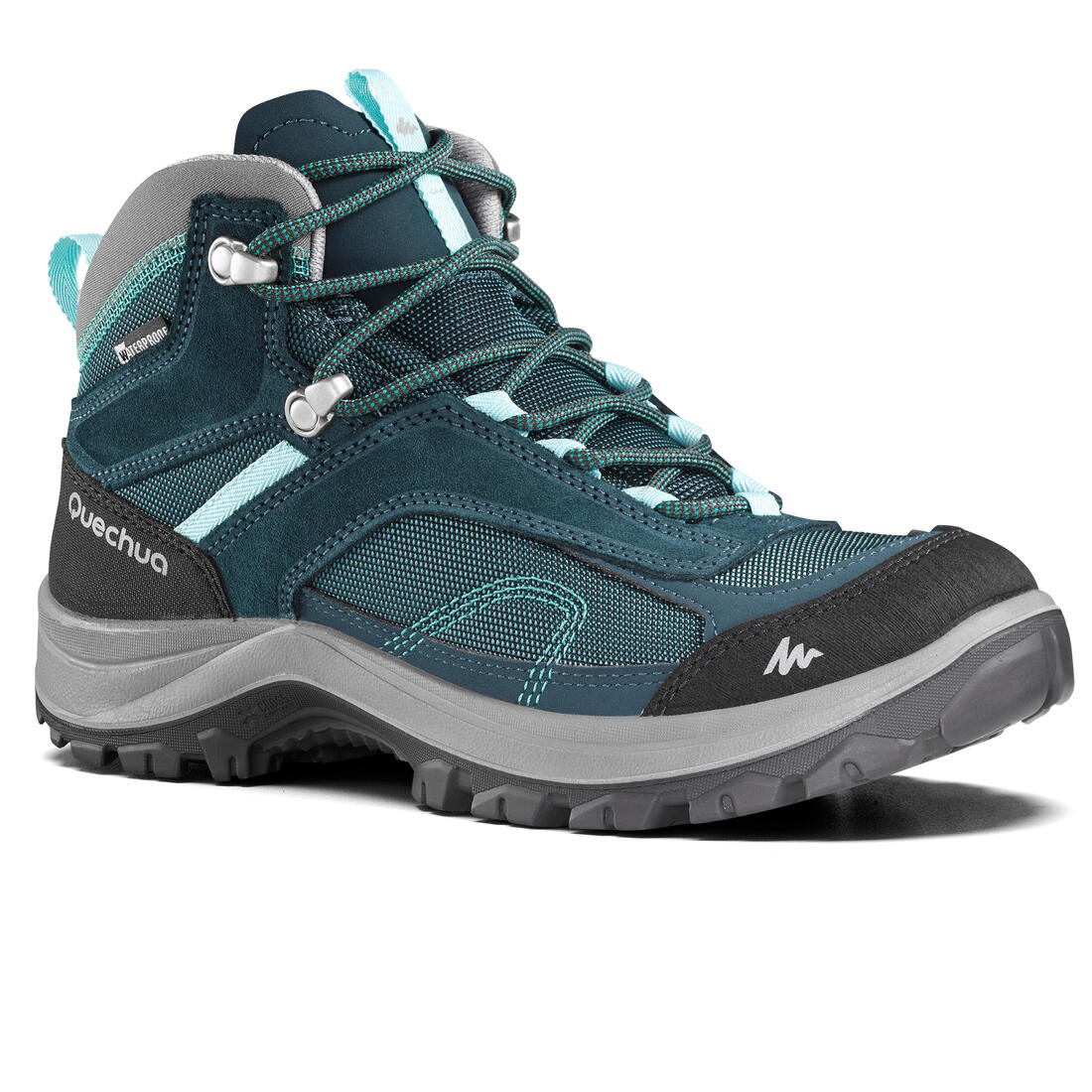 Chaussures imperméables de randonnée montagne - MH100 Mid Turquoise - Femme – bleu canard