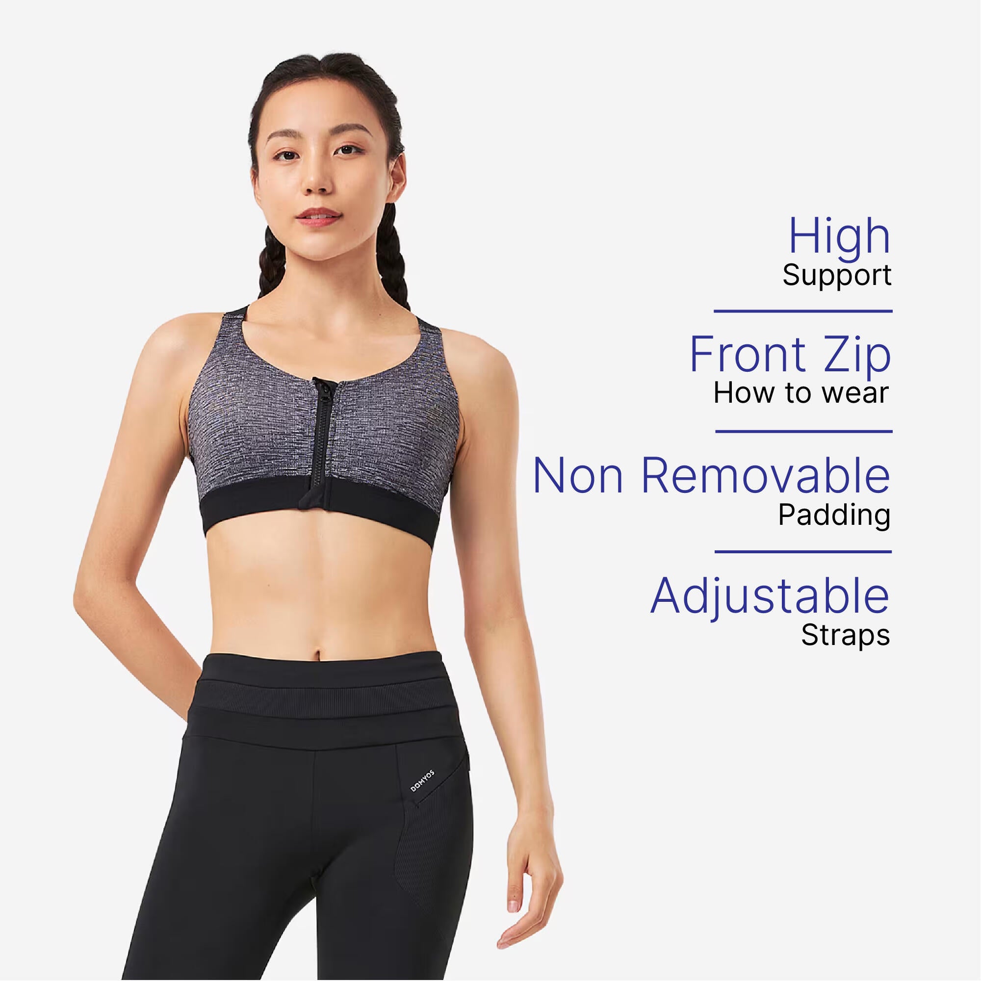 Brassière zippée avec coques maintien fort Femme