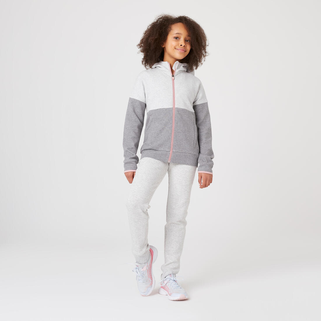 Sweat zippé à capuche enfant coton respirant - 900 vert et gris chiné clair