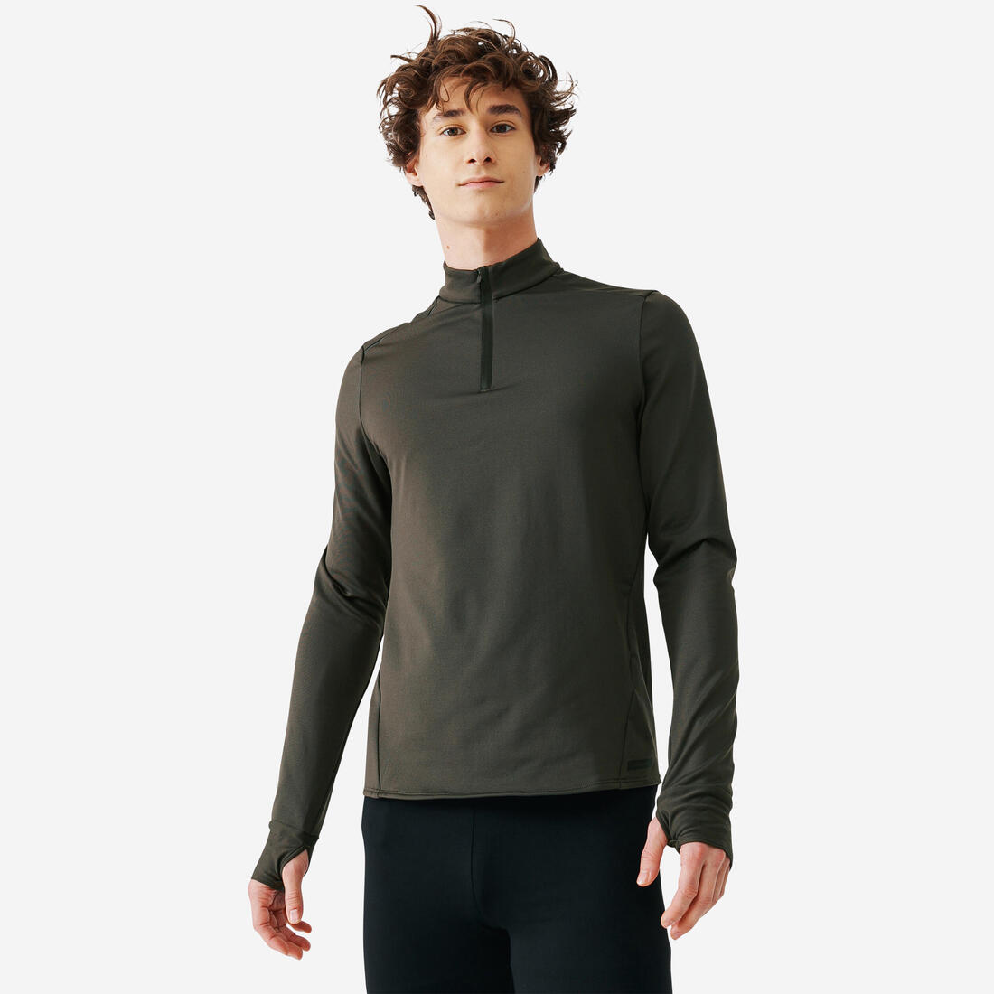 T-shirt zip chaud manches longues de running homme - kiprun run 100 warm