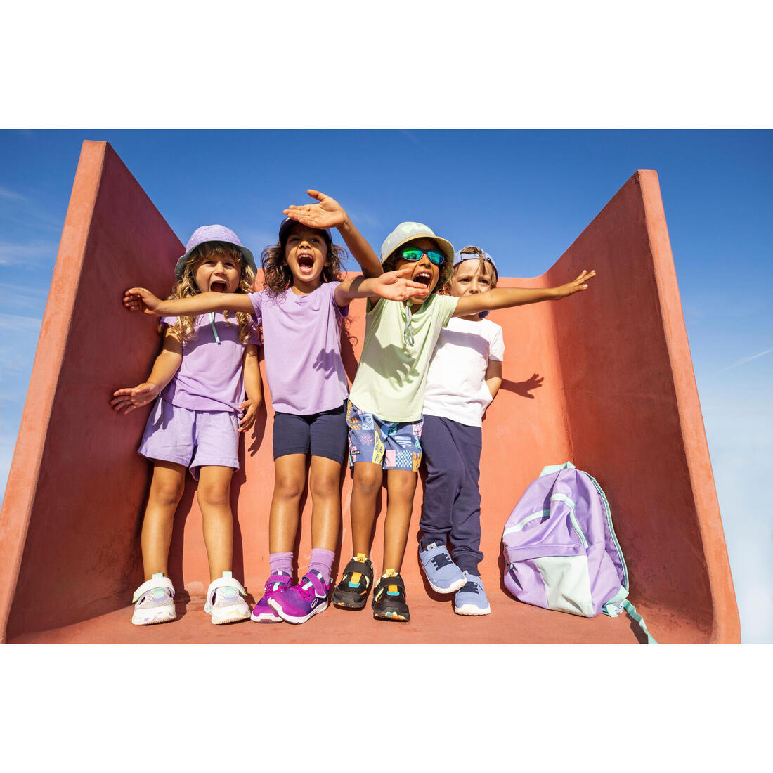 Chaussures Barefoot à scratch respirantes enfant, Stepper Sporty violet et