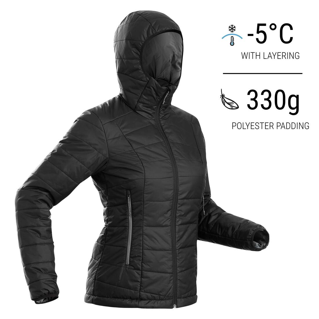 Doudoune de trek à capuche synthétique femme, MT100