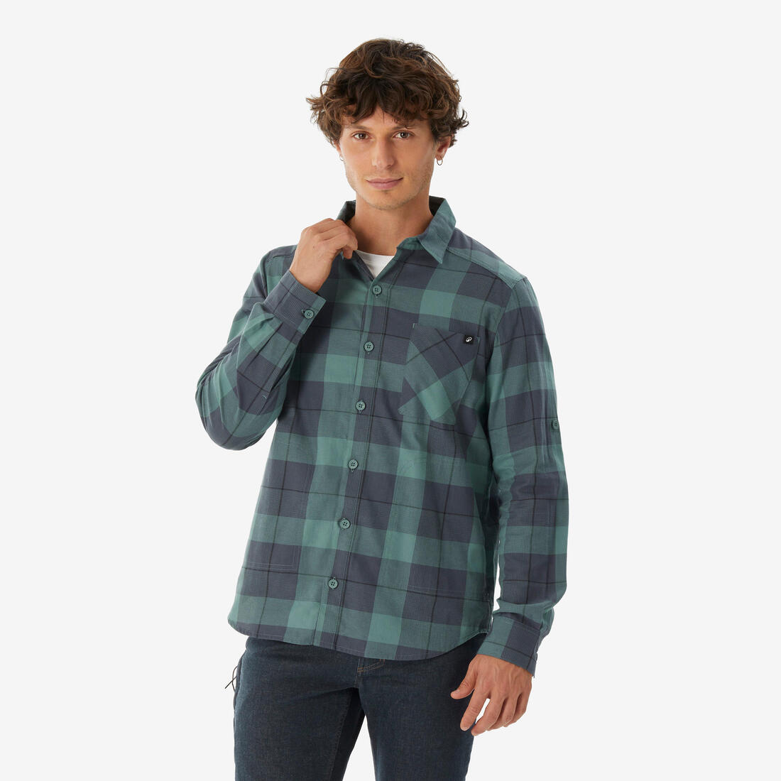 Chemise de trekking voyage - TRAVEL500 WARM vert homme