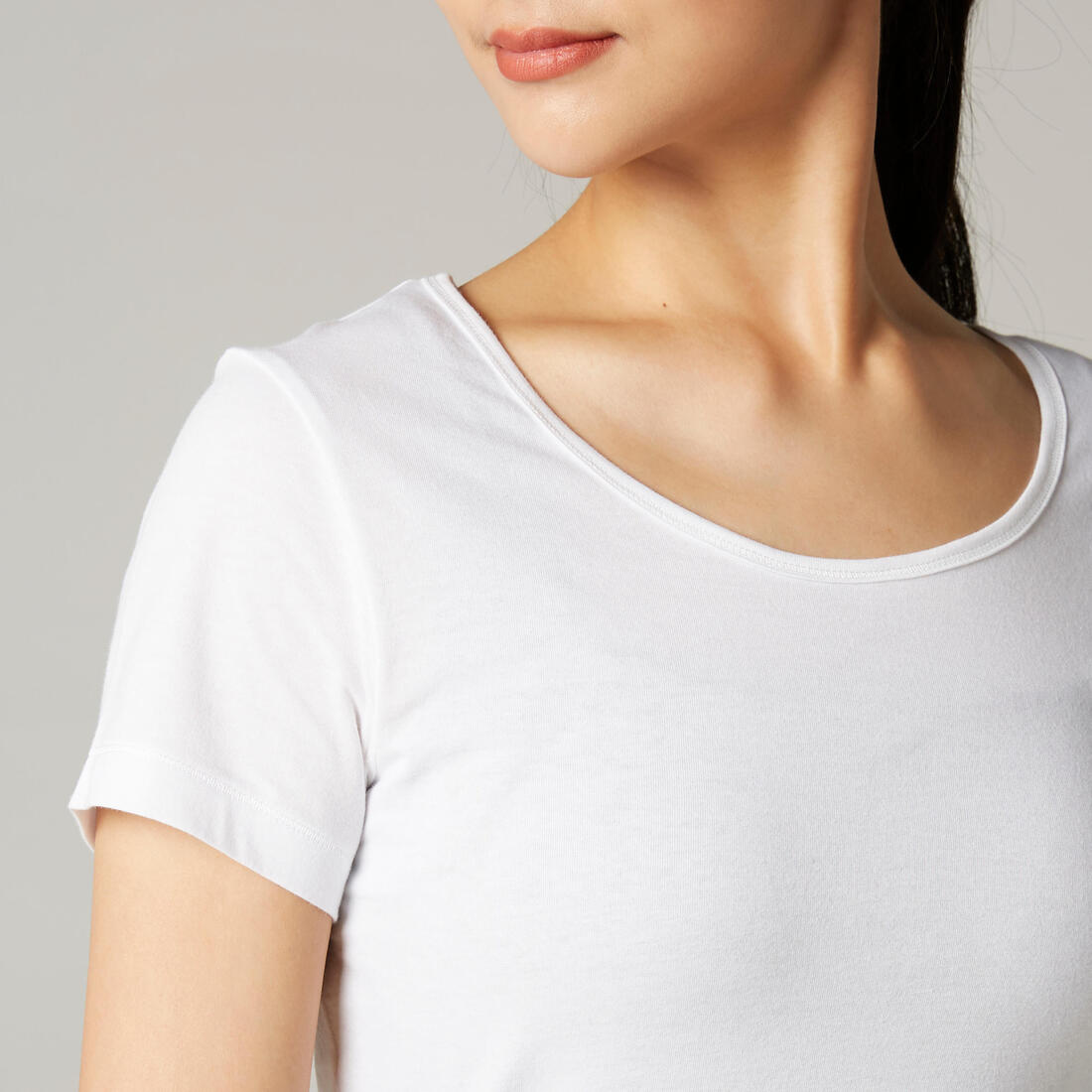 T-shirt fitness manches courtes droit coton col rond femme gris