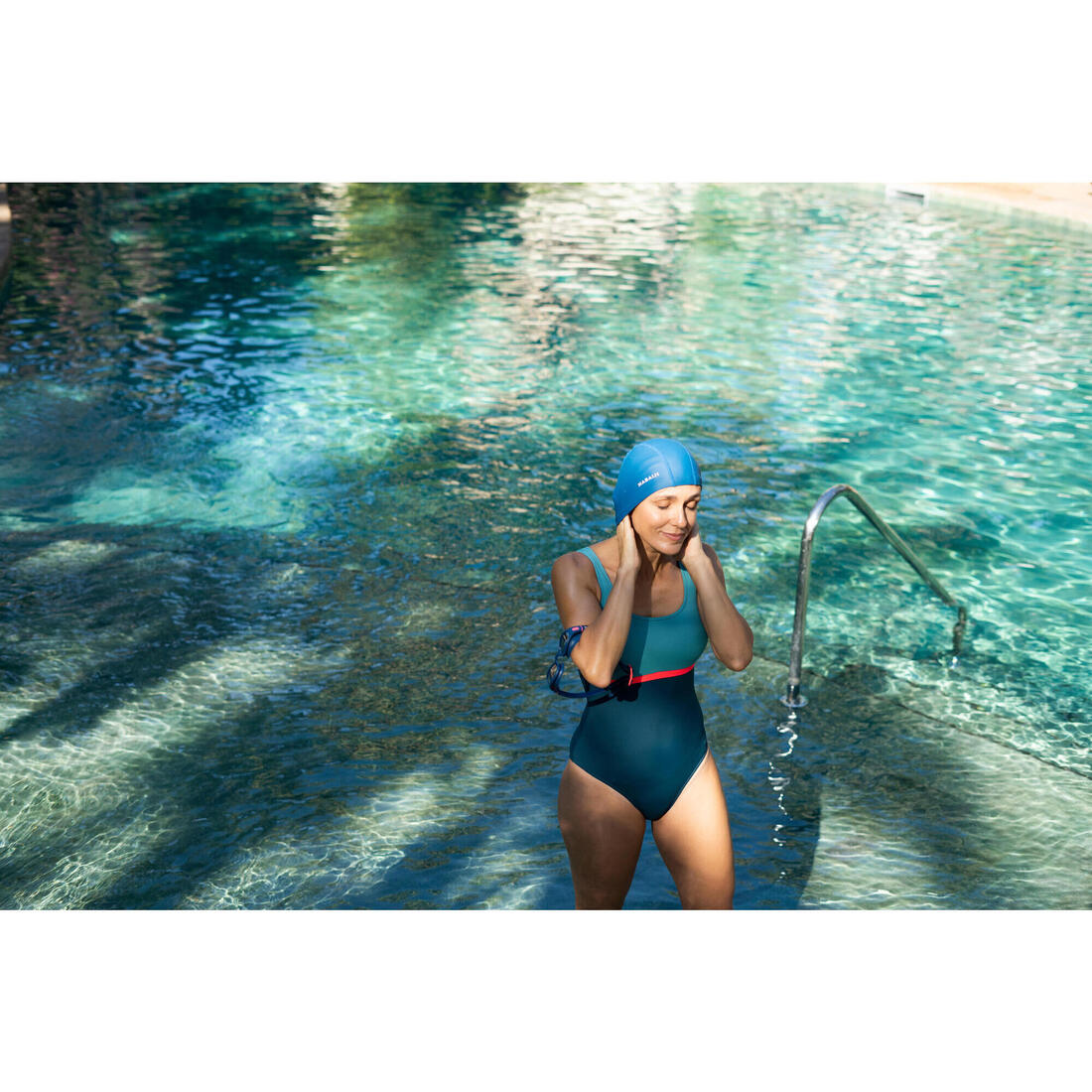 Bonnet de Bain en Maille Enduite - Tissu Uni - Taille M - Bleu