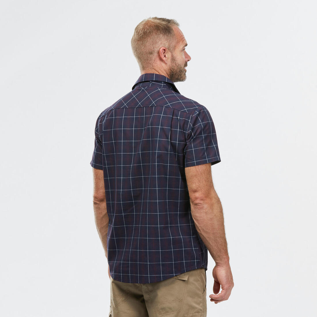 Chemise de Trekking voyage TRAVEL 100 carreaux manches courtes blanche homme