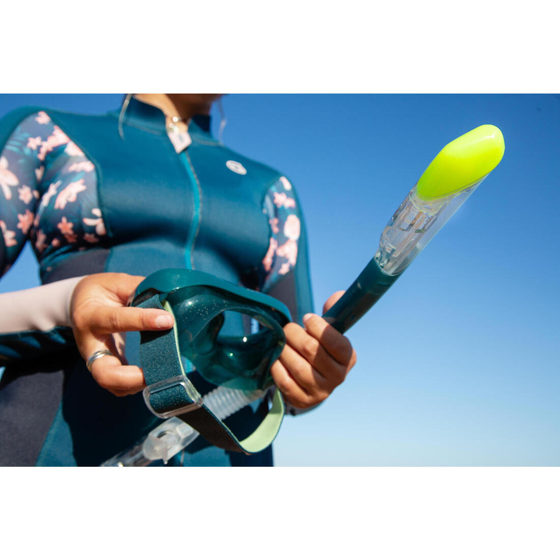 Kit de snorkeling masque 100 COMFORT tuba DRYTOP Adulte Vert avec sac