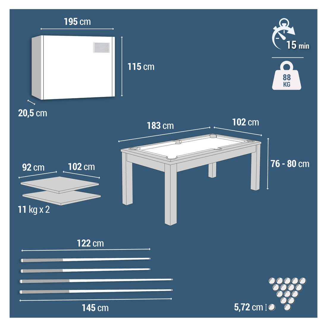 Table de billard convertible bt 600 us