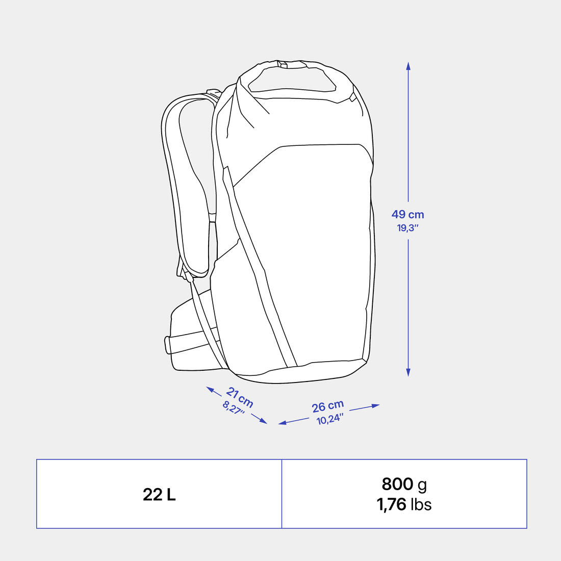 Sac à dos rolltop de randonnée montagne 22l - mh500 light