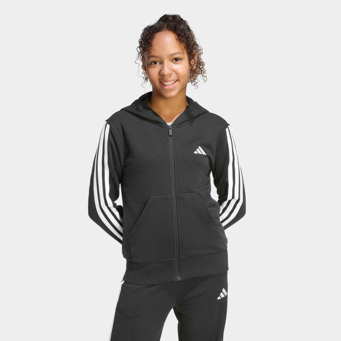 Sweat à capuche zippé fille en coton, noir