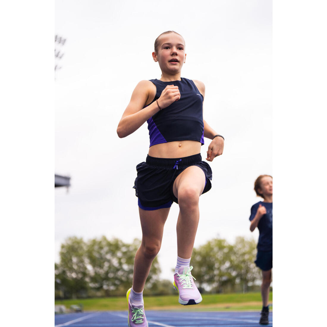 Lotx2 de chaussettes running confort enfant - kiprun 500 mid mauve et rayé