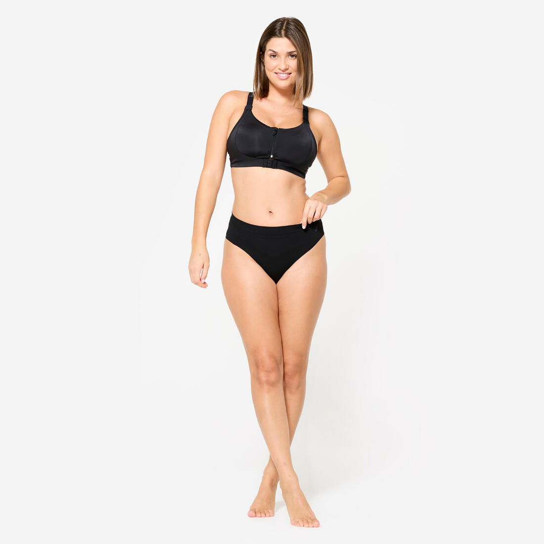 Brassière zippée double maintien fort Femme, Noir