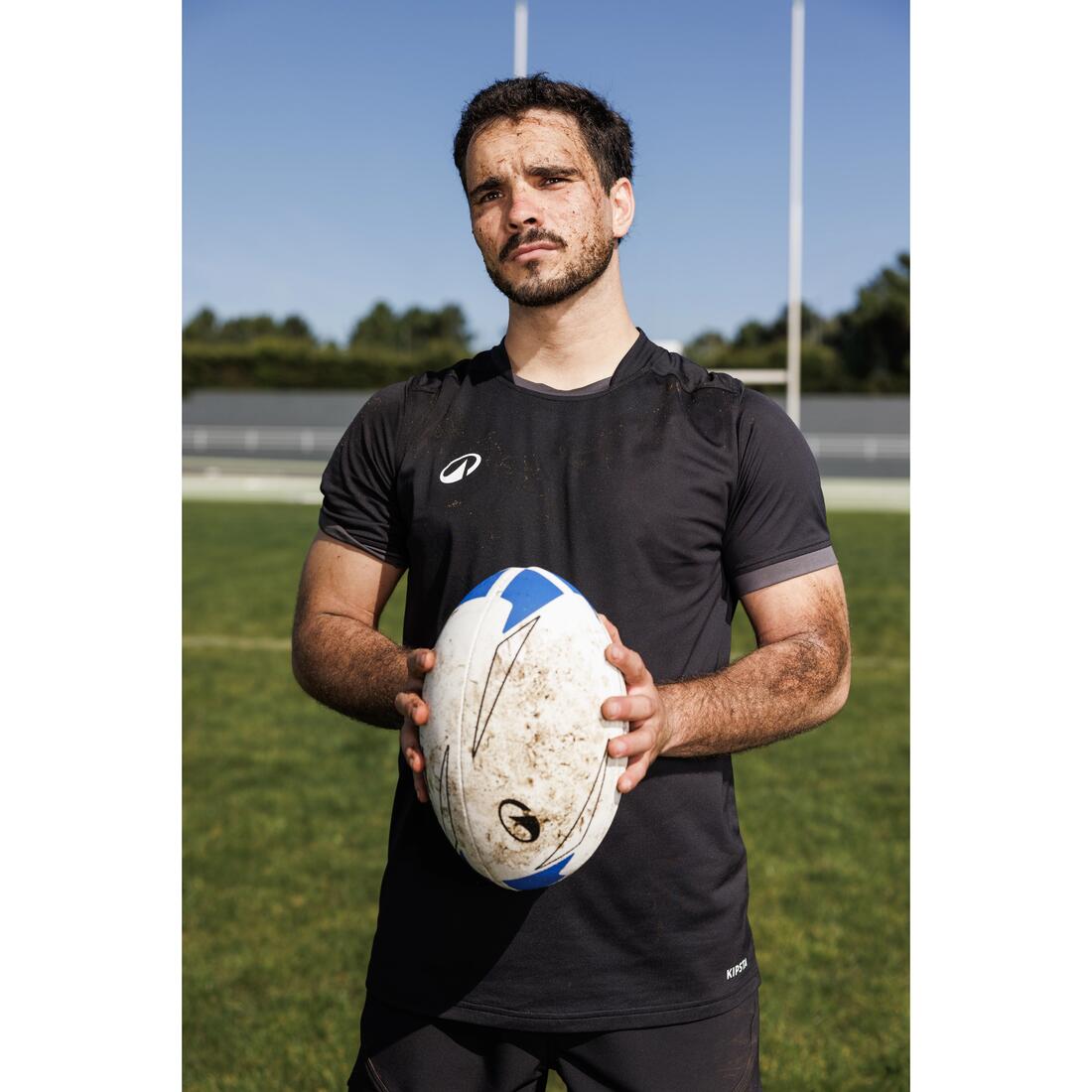 Maillot manches courtes de rugby Homme - R100 noir gris