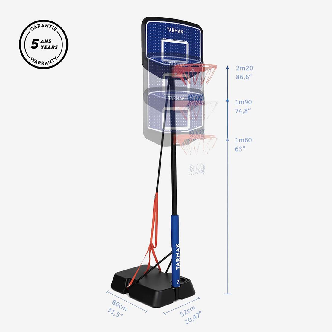 Panier de basket Enfant Dunk sur pied réglable 1,60m à 2,20m - K900