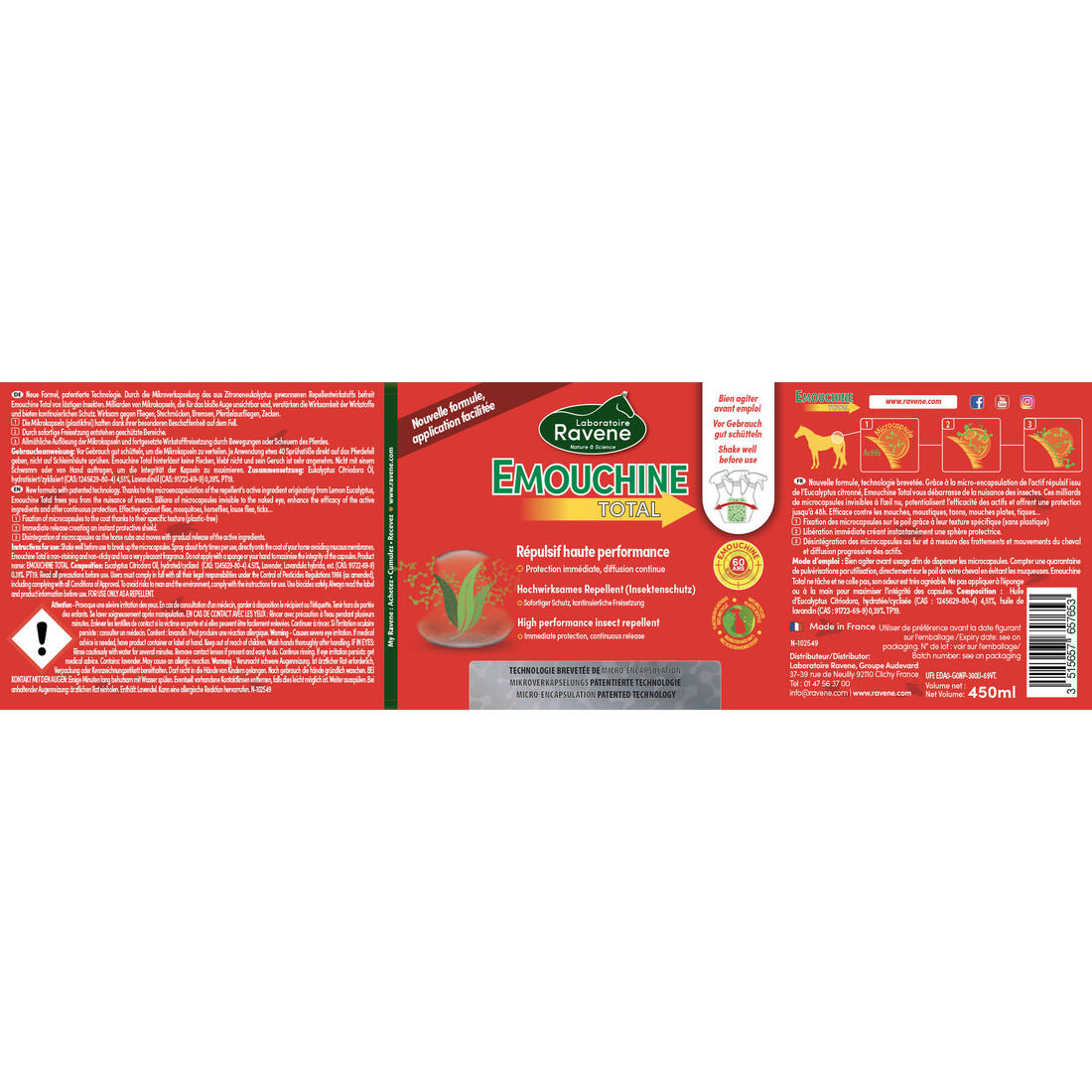 Répulsif anti-insecte équitation Cheval et Poney - Emouchine total 450 ml
