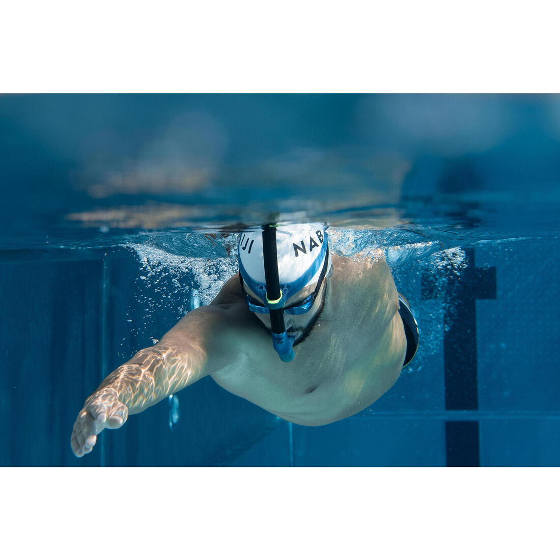 Tuba Frontal de Natation 500 taille S Bleu Jaune