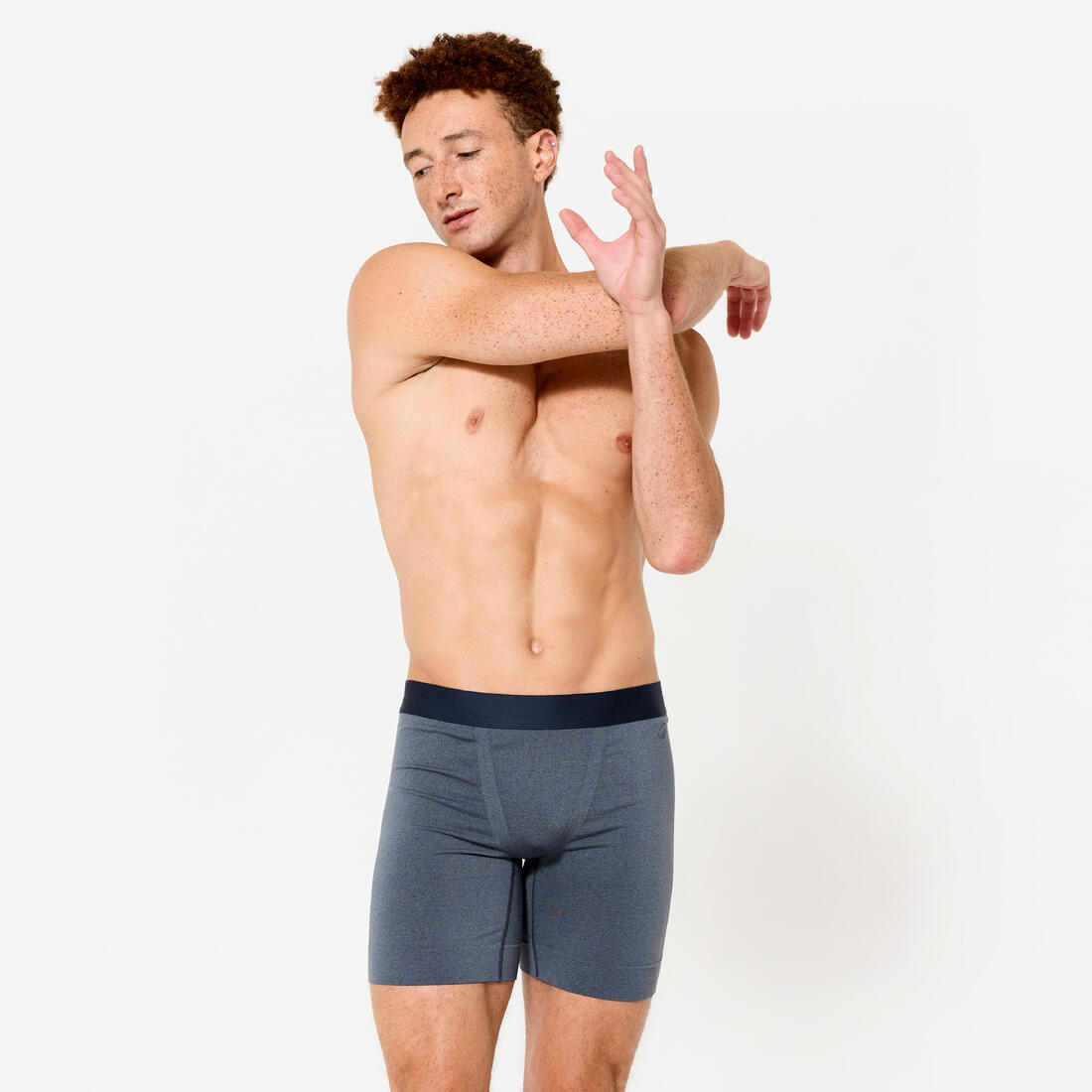 Boxer long sans couture homme, bleu chiné