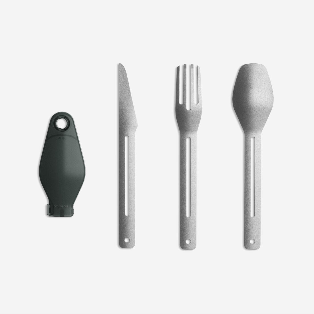 Set 3 couverts en acier inoxydable, cuillère-fourchette-couteau, boite rangement