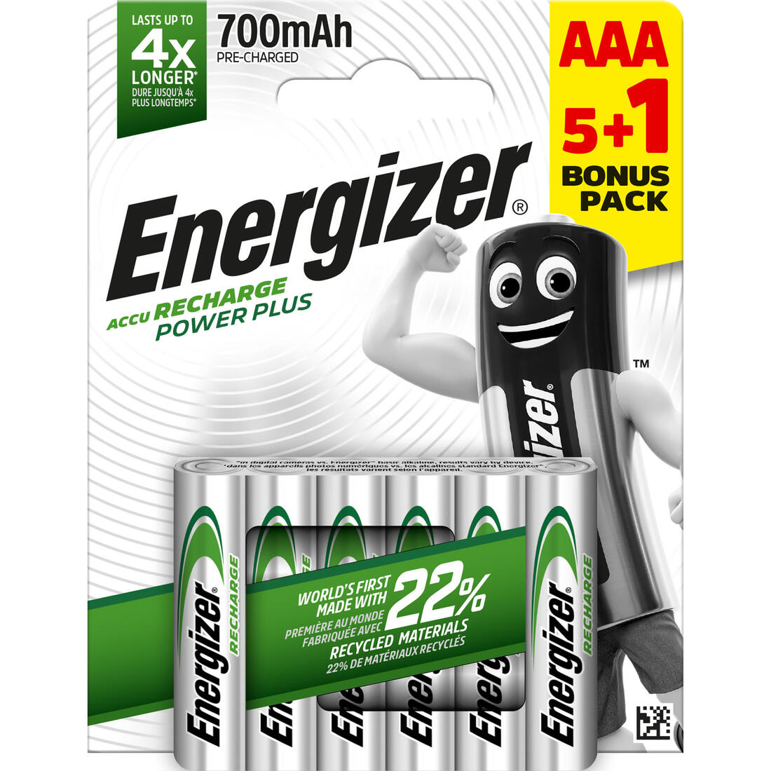 Piles rechargeables Energizer 5+1 AAA/HR3 700mAh