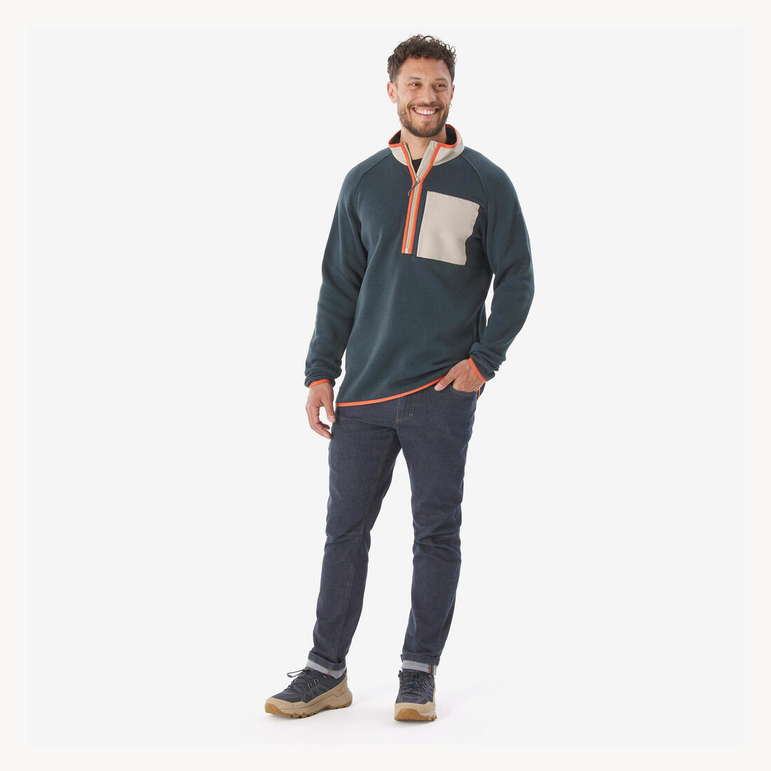 Pull de randonnée homme, NH500 Demi-zip
