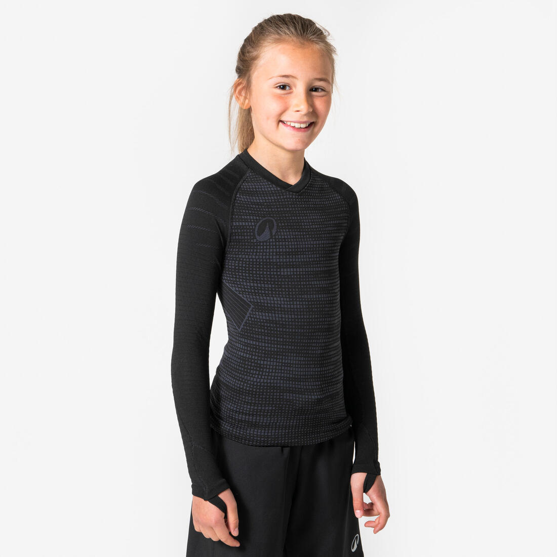 Sous-maillot de foot thermique seamless manches longues enfant, Keepdry noir