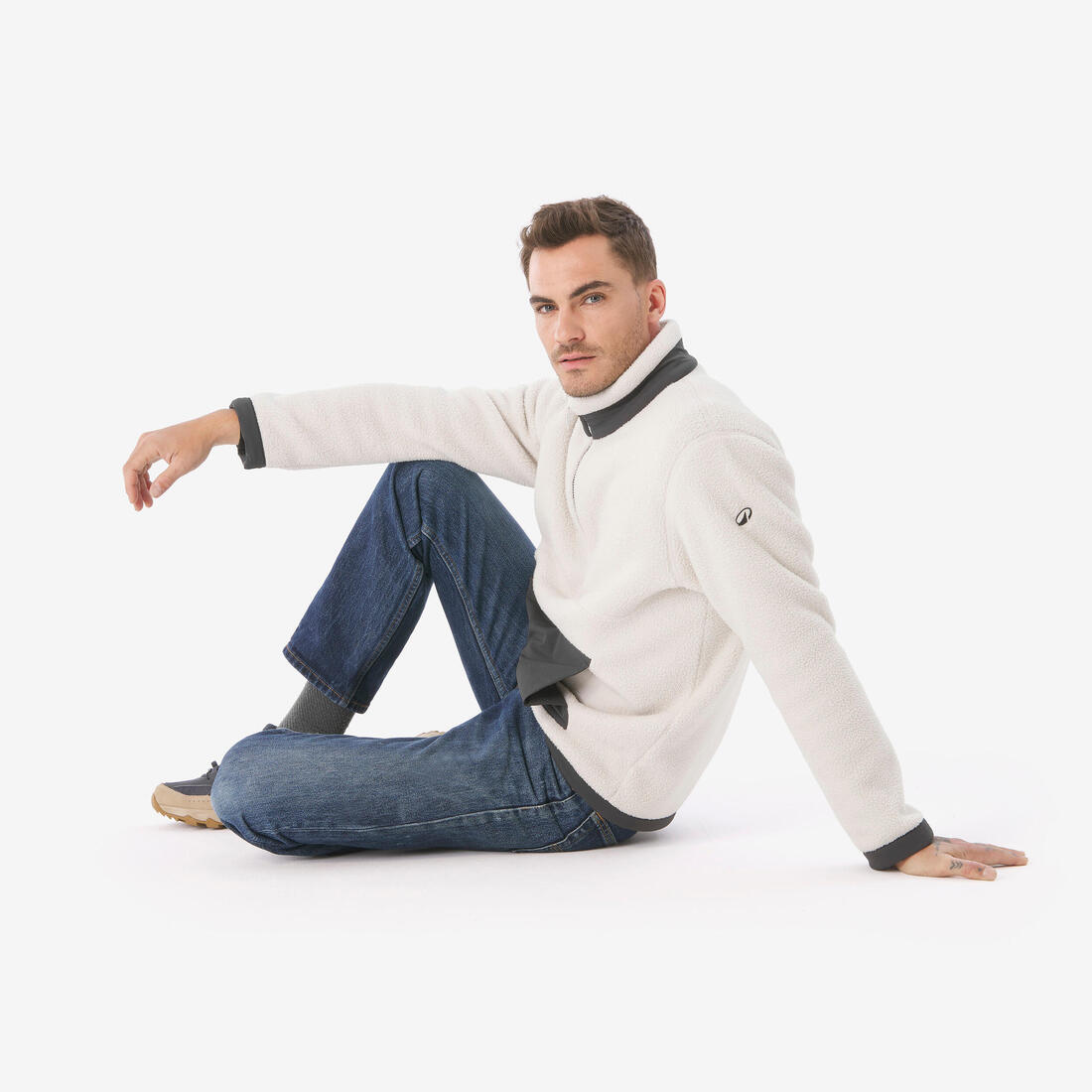 Polaire de randonnée montagne sherpa homme, MH100 1/2 zip beige