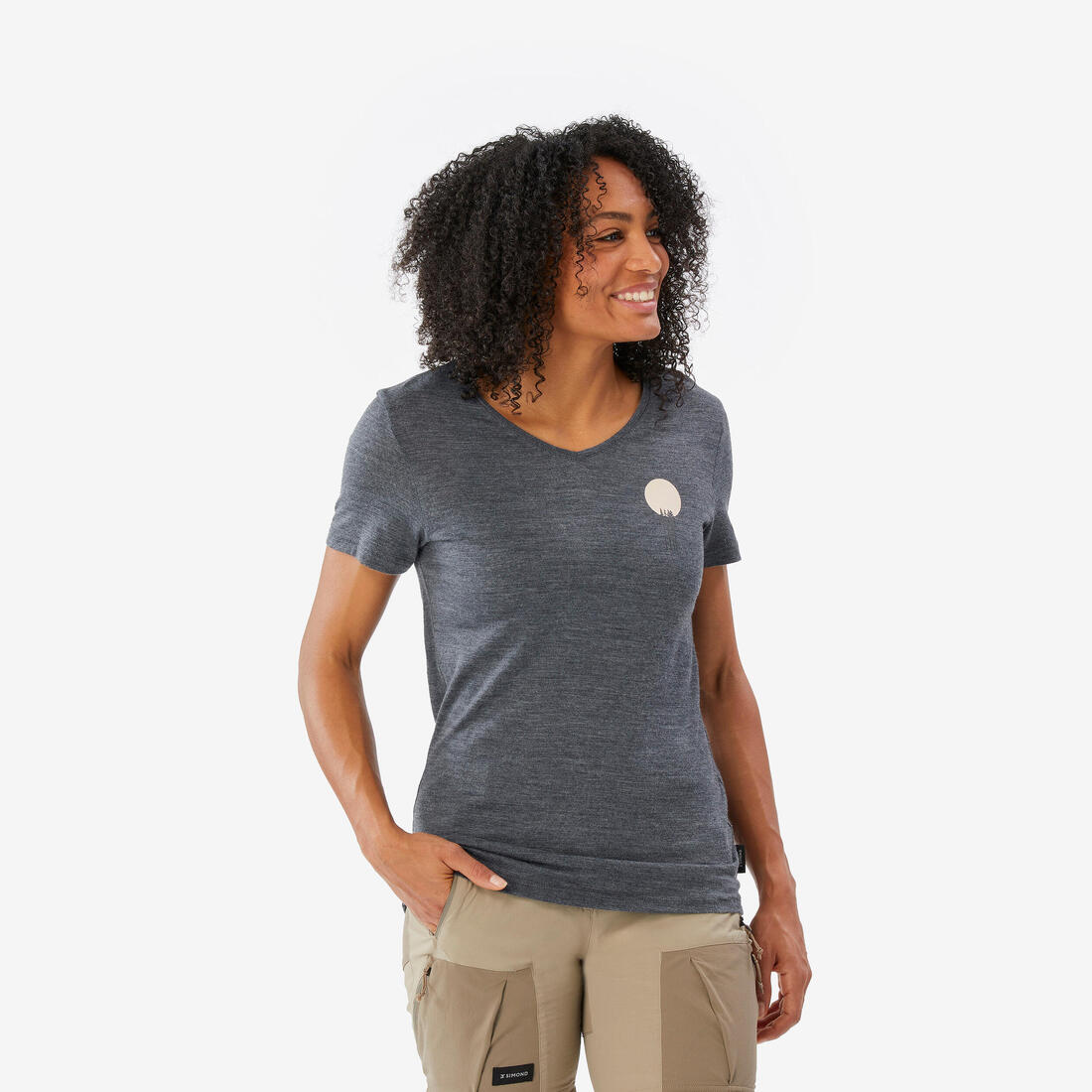 T-shirt de trek voyage - manches courtes - laine mérinos TRAVEL 100 bleu Femme