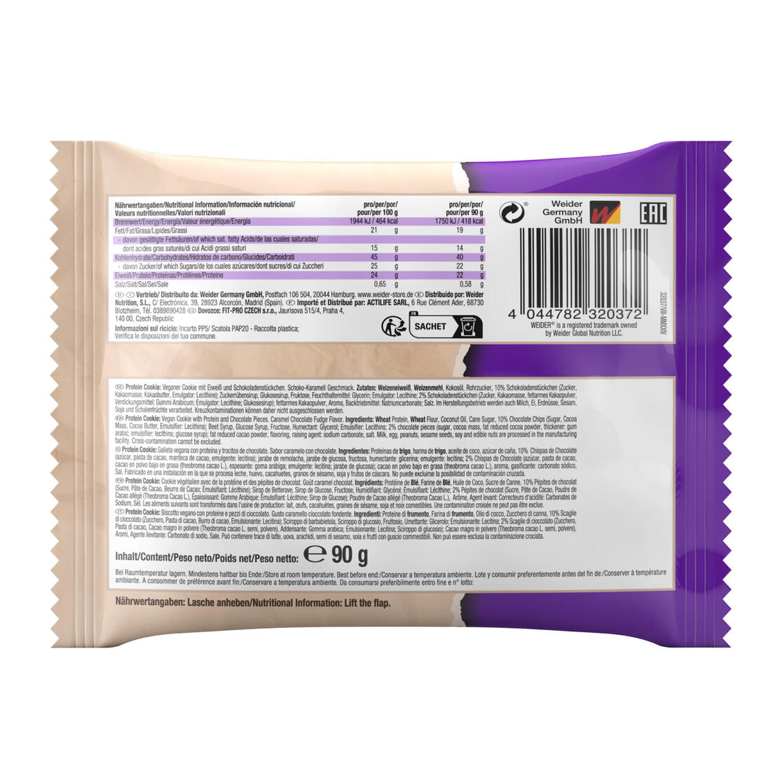 Cookie protéiné caramel chocolat 100% vegan 90g