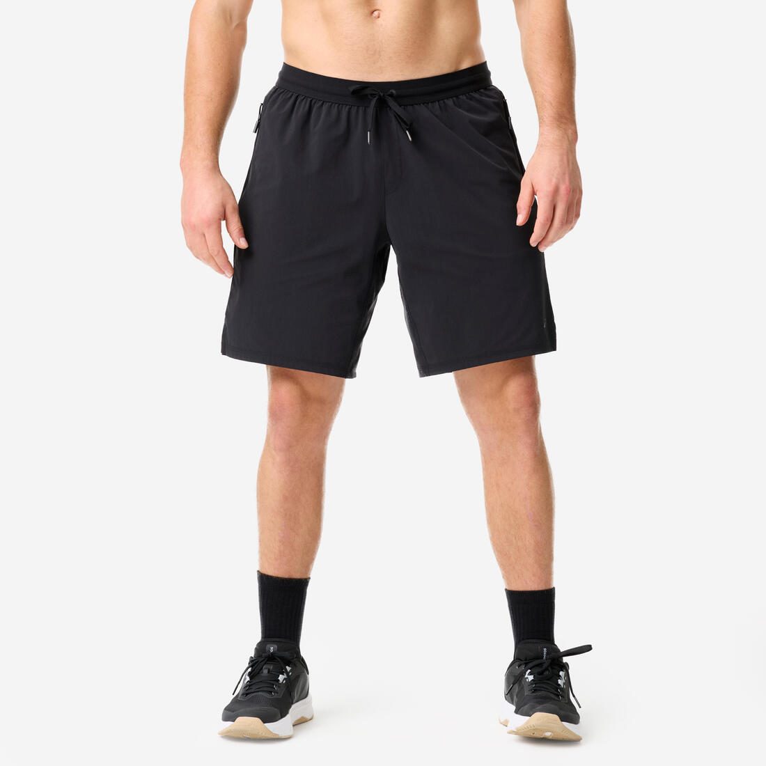 Short de fitness long 23cm homme, noir et