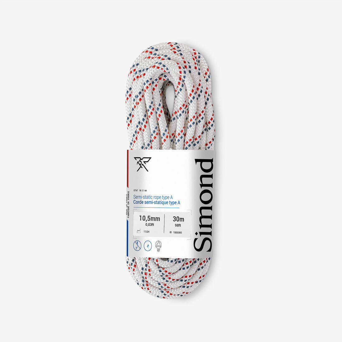 Corde semi-statique 10,5 mm X 30 m - STAT 10,5 Blanche