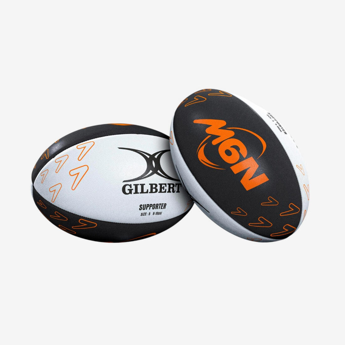 Ballon de rugby Taille 5 - Gilbert VI Nations 2025 Supporter Noir et Orange