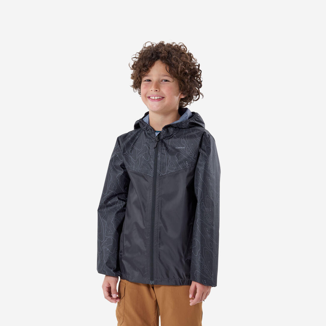 Veste imperméable de randonnée zip enfant 7-15 ans, MH100 – gris carbone
